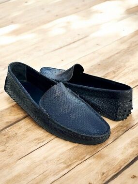 M. Gemi Loafers Black Snakeskin Leather Driver Shoes Mens